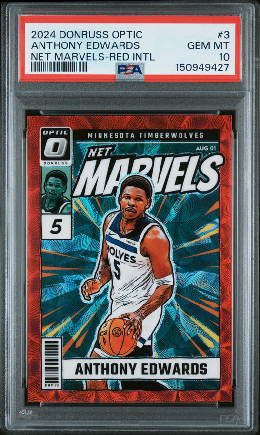 2024 Panini Donruss Optic Net Marvels Red International #3 Anthony Edwards PSA 10