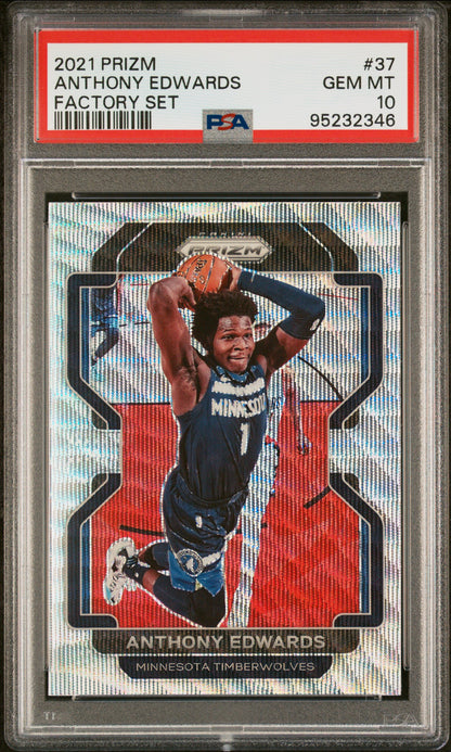 2021 Panini Prizm Factory Set Exclusive Silver Wave #37 Anthony Edwards PSA 10