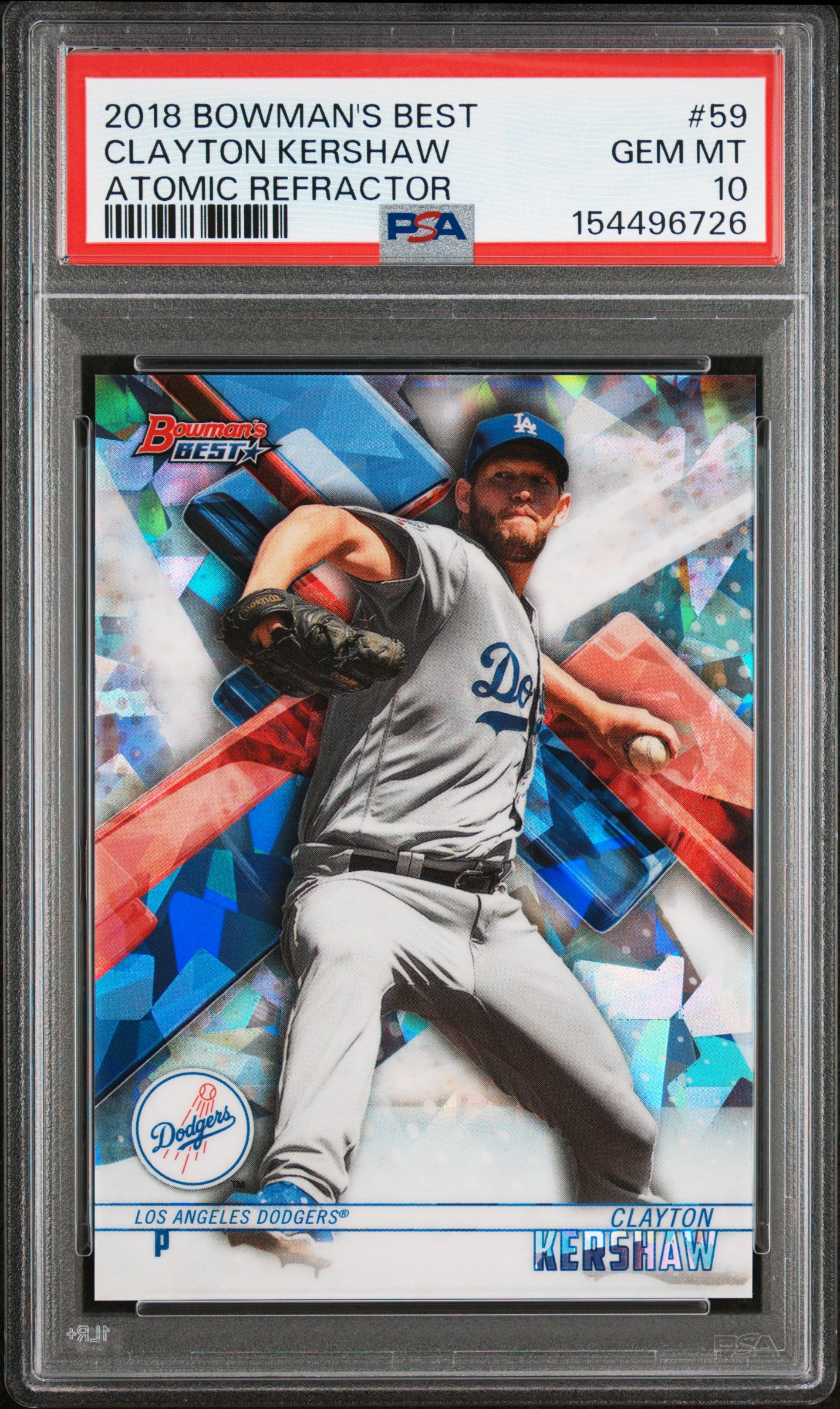 2018 Bowman's Best Atomic Refractor #59 Clayton Kershaw PSA 10
