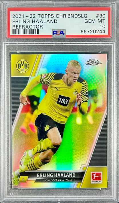 2021-22 Topps Chrome Bundesliga Refractor #30 Erling Haaland PSA 10