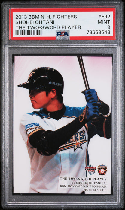 Front side of 2013 BBM Hokkaido Nippon-Ham Fighters The Two-Sword Player #F92 Shohei Ohtani PSA 9
