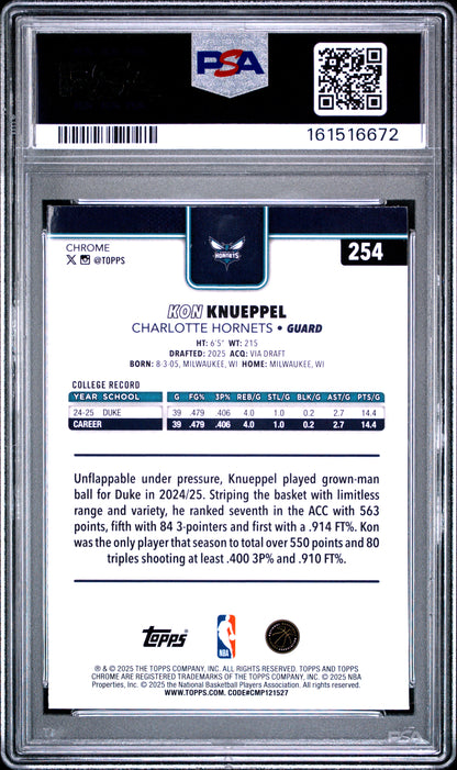 2025 Topps Chrome Basketball Refractor #254 Kon Knueppel PSA 10