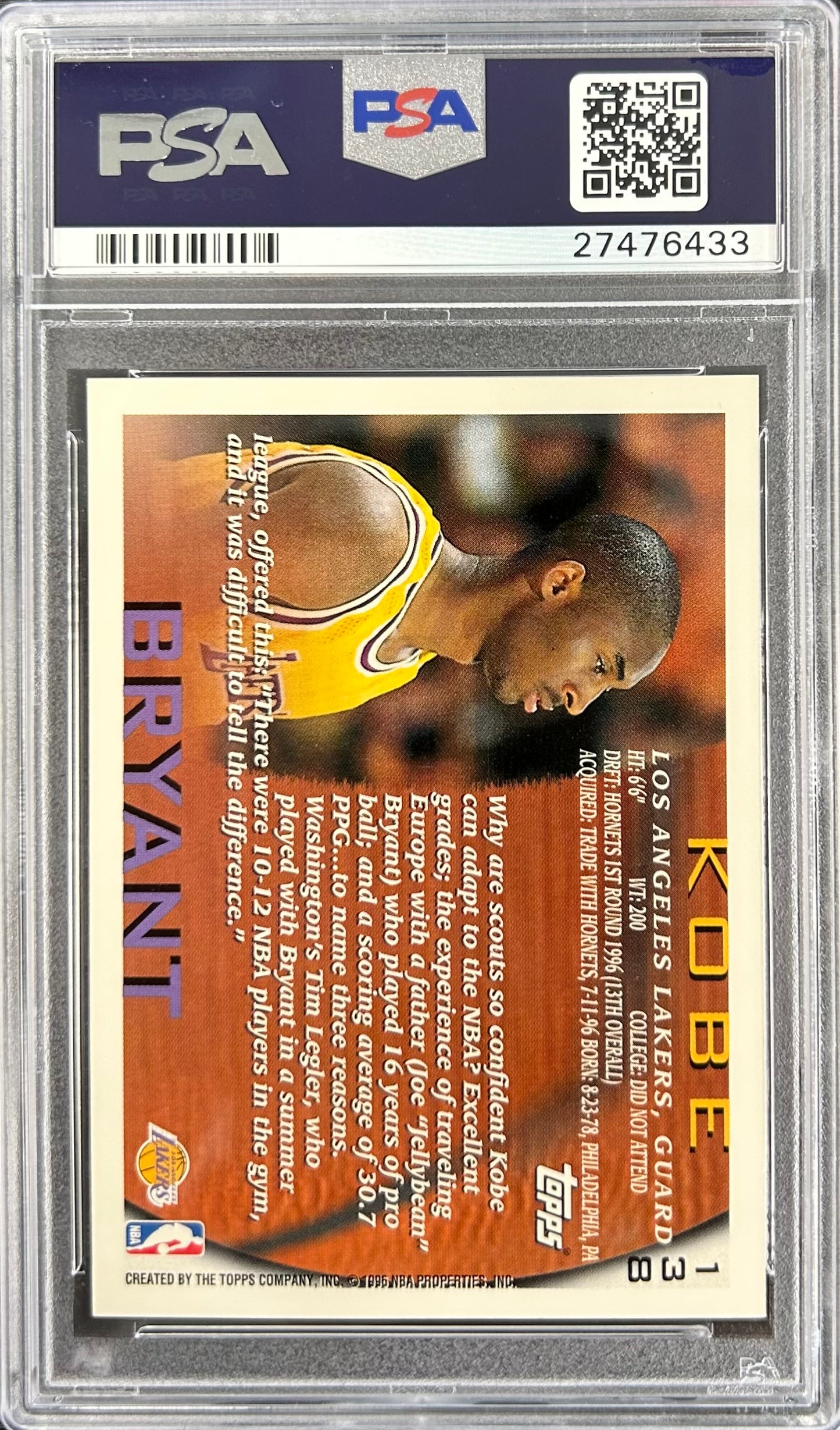 1996 Topps #138 Kobe Bryant PSA 9