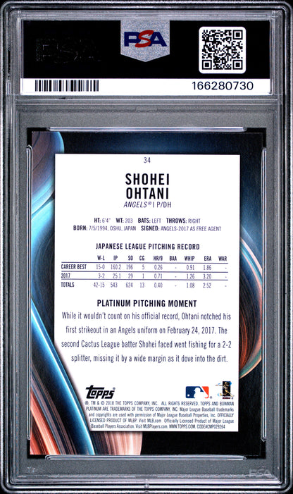 2018 Bowman Platinum With Glove #34 Shohei Ohtani PSA 9