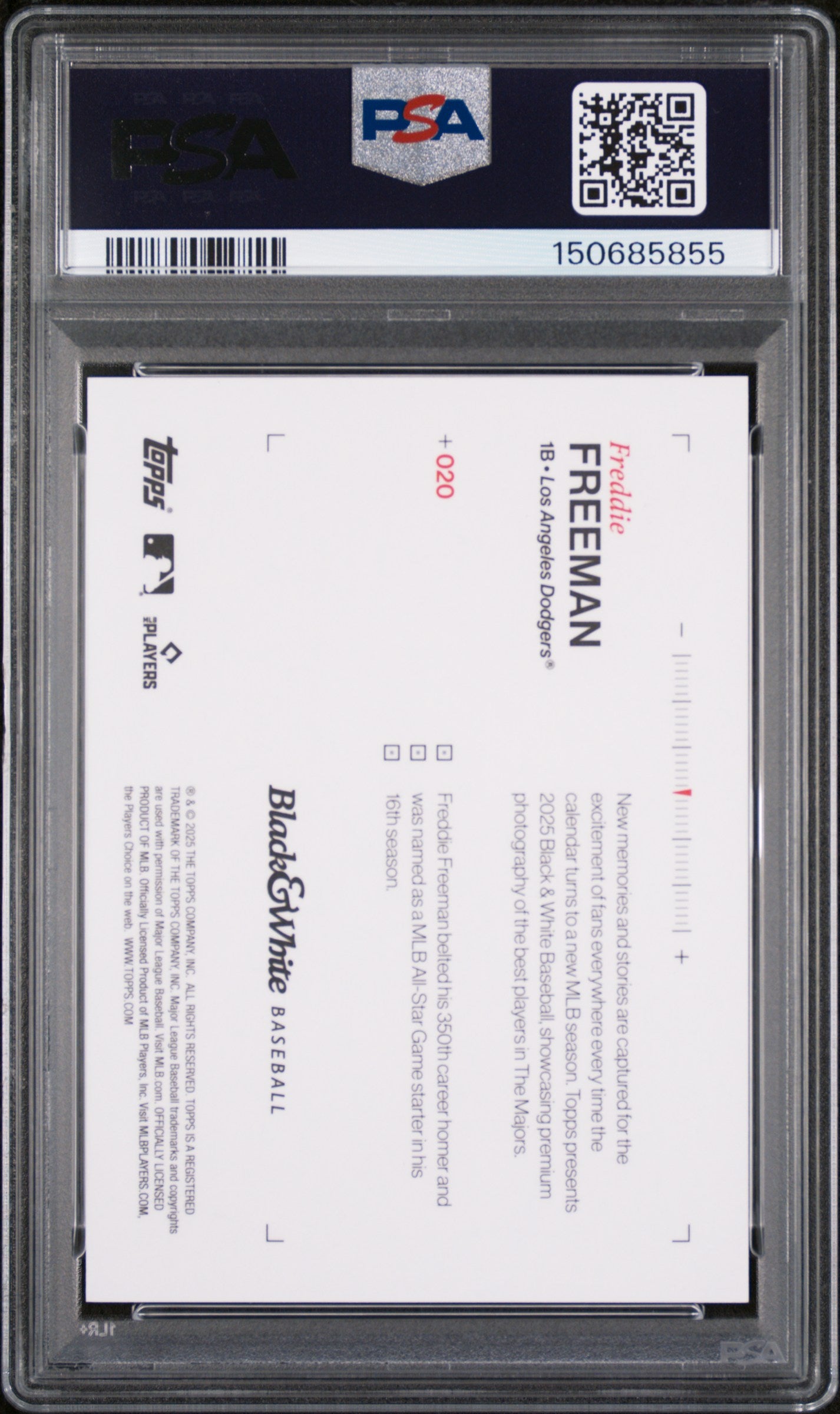 2025 Topps Black & White #20 Freddie Freeman PSA 9