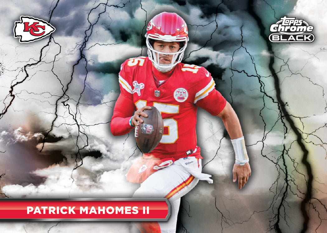 2025 Topps Chrome Black Football Patrick Mahomes Black Lightning Card
