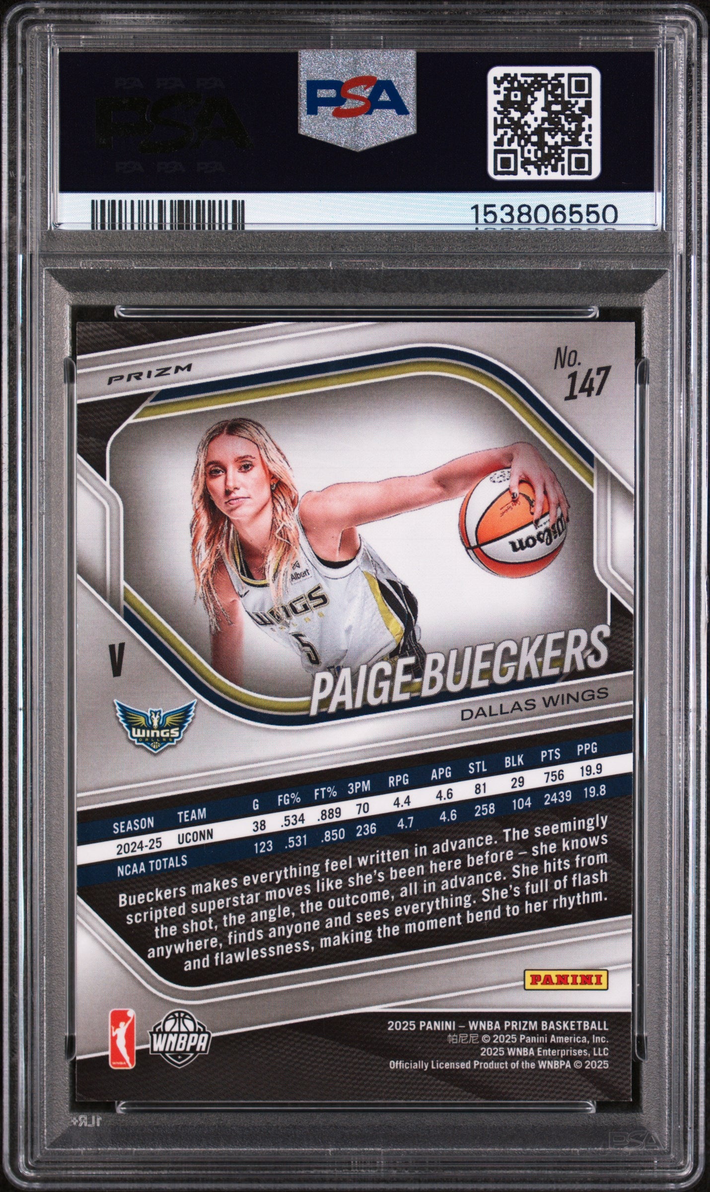 2025 Panini Prizm WNBA Blue Velocity #147 Paige Bueckers PSA 9