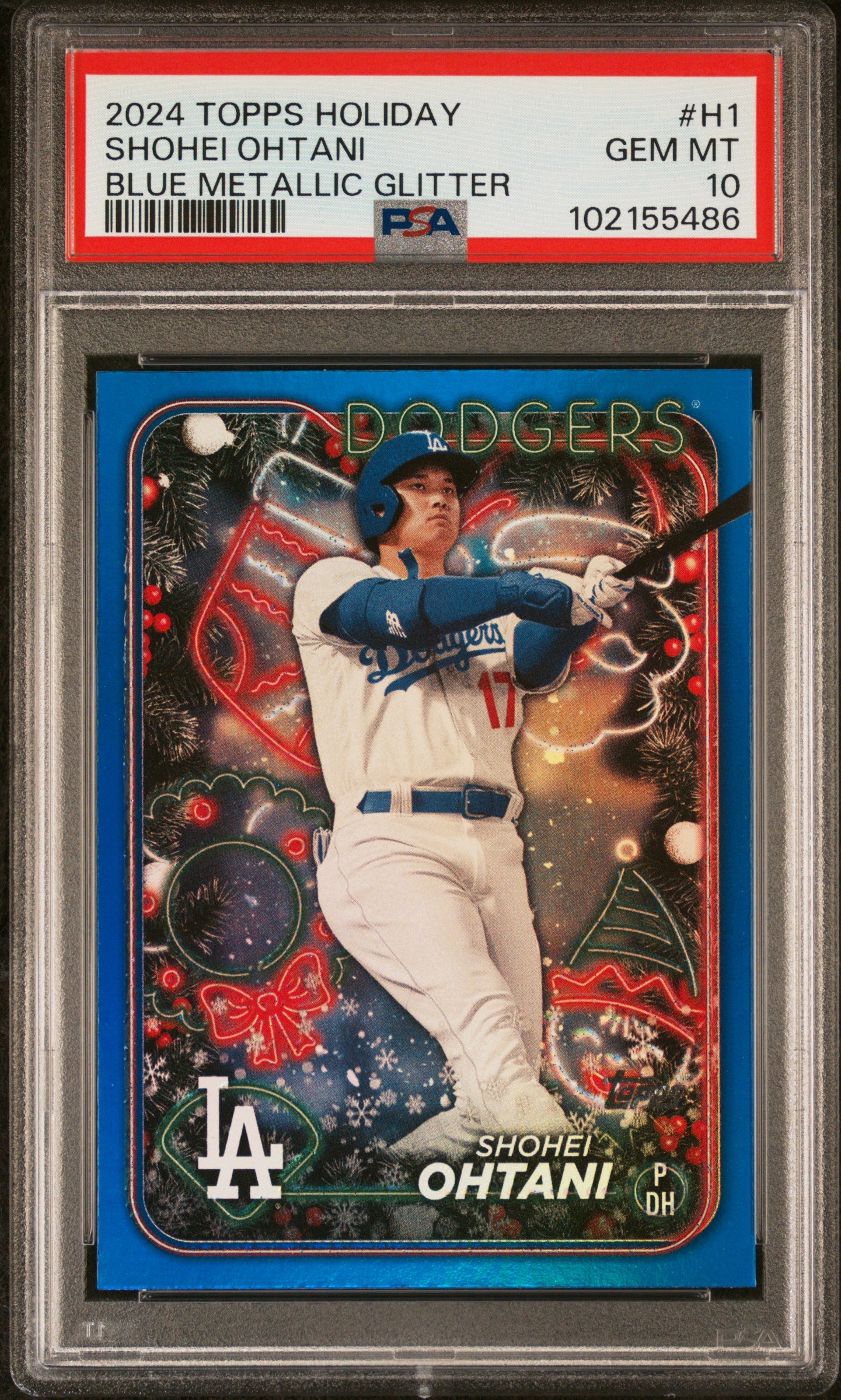 2024 Topps Holiday Blue Metallic Glitter #H1 Shohei Ohtani PSA 10