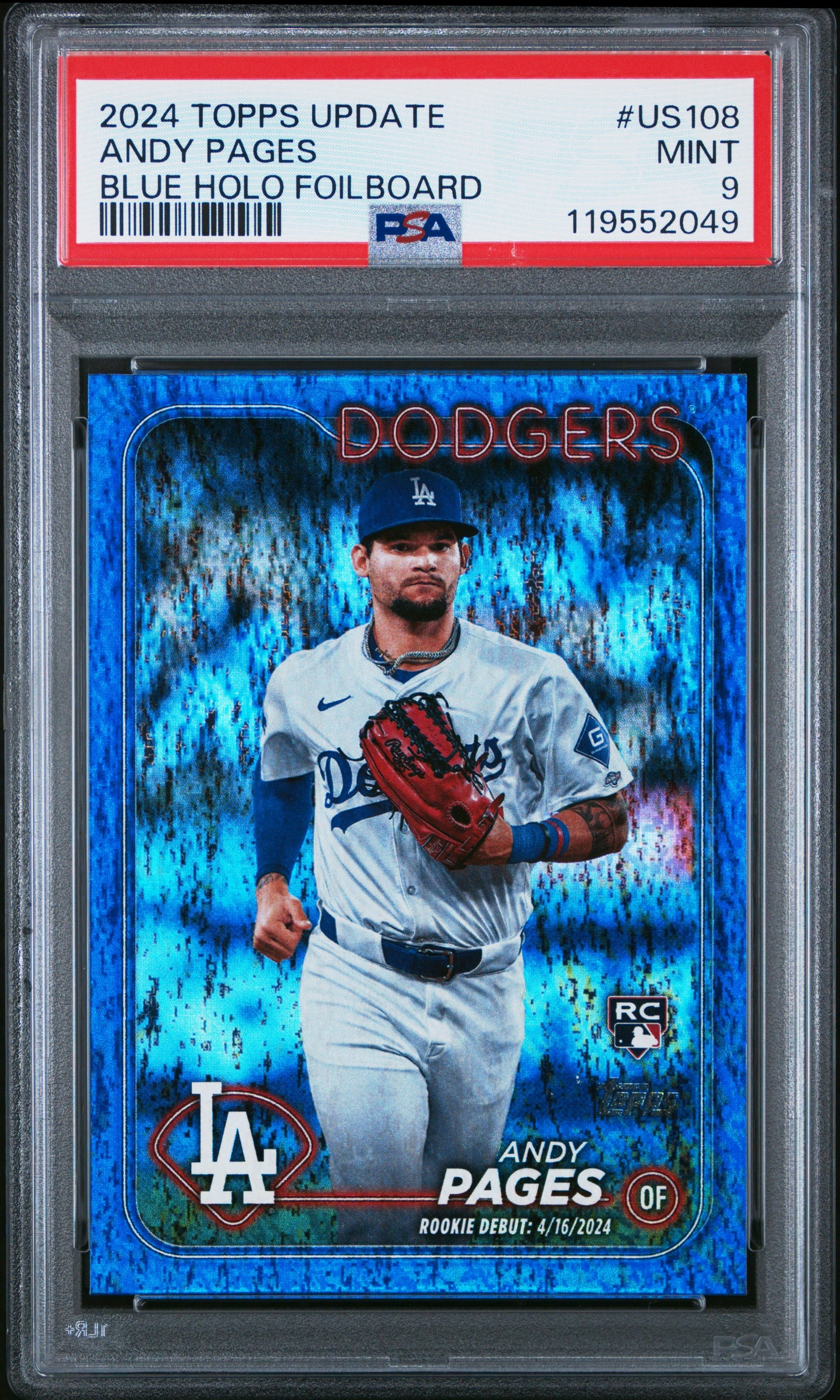 2024 Topps Update Blue Holo Foilboard /999 #US108 Andy Pages PSA 9
