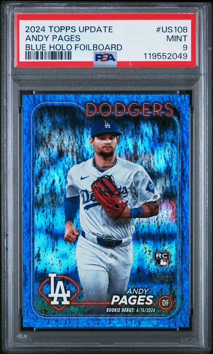 2024 Topps Update Blue Holo Foilboard /999 #US108 Andy Pages PSA 9