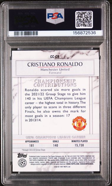 2021-22 Topps Stadium Club Chrome UCL #CC-CR Cristiano Ronaldo PSA 9 - Back