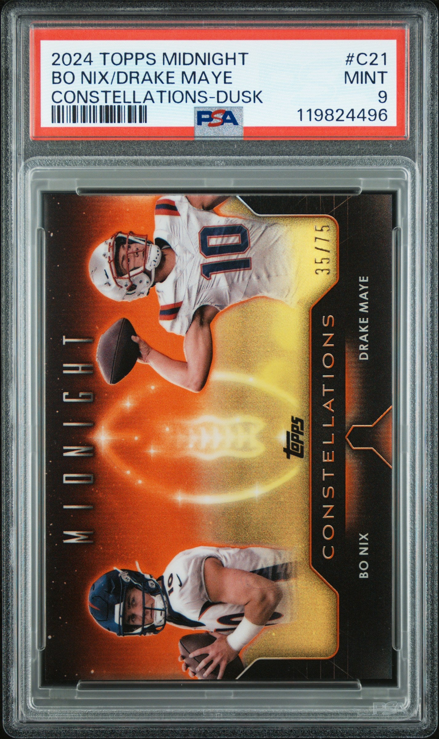 2024 Topps Midnight Constellations Dusk /75 Bo Nix / Drake Maye #C21 PSA 9