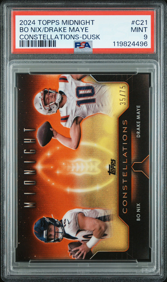 2024 Topps Midnight Constellations Dusk /75 Bo Nix / Drake Maye #C21 PSA 9