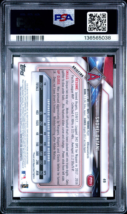 2018 Bowman #49 Shohei Ohtani PSA 9