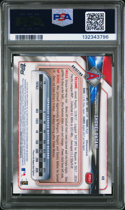 2018 Bowman #49 Shoehei Ohtani PSA 8