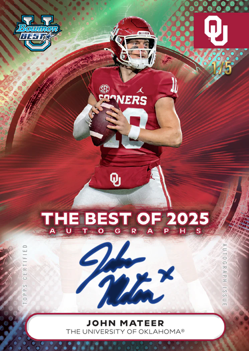2025 Bowman University Best Football Autograph John Mateer