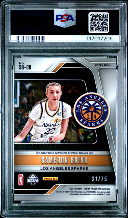 2024 Panini Prizm WNBA Signature Blue Prizm Auto /75 #SGCB Cameron Brink PSA 9