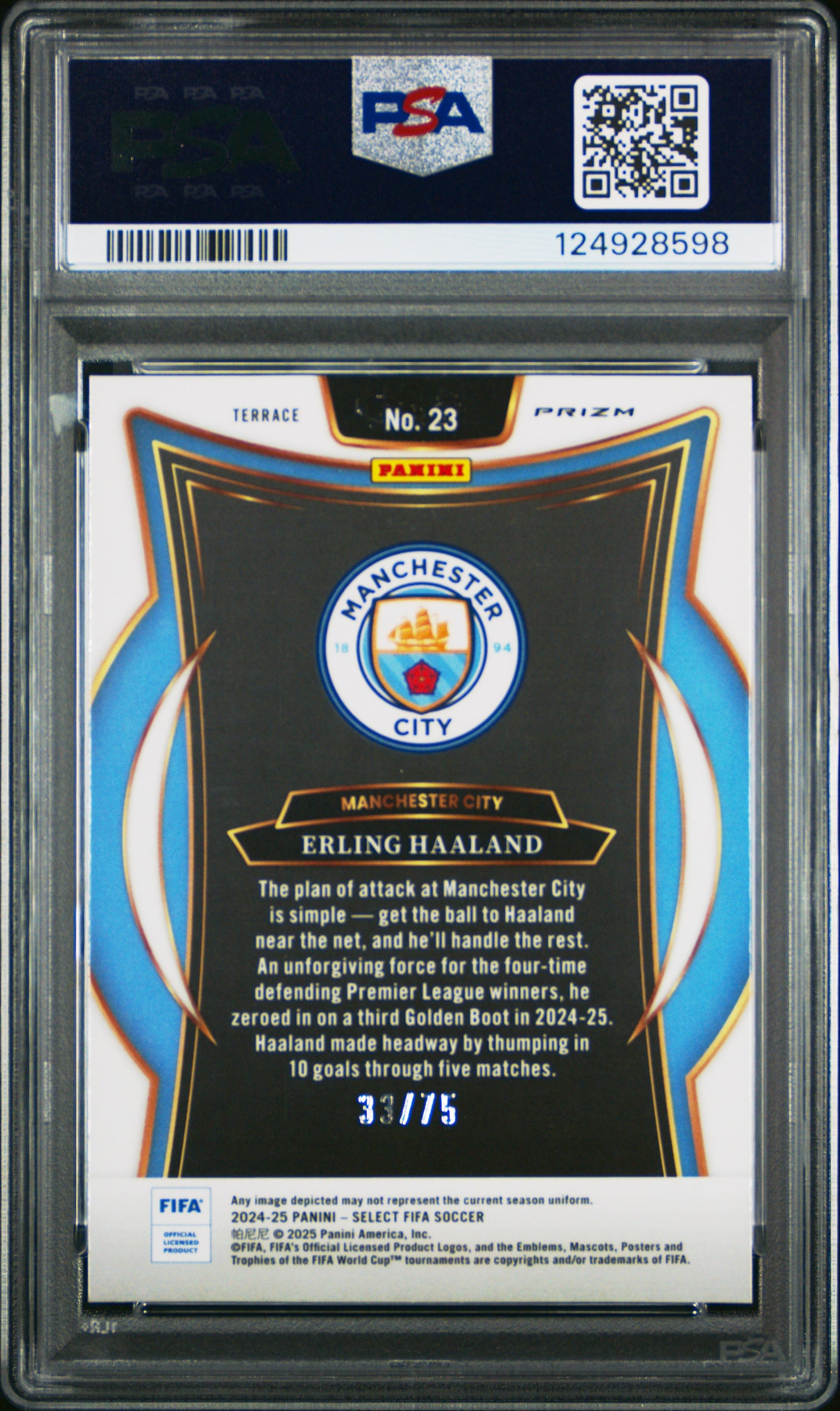 2024-25 Panini Select FIFA Bronze Checker /75 Erling Haaland #23 PSA 10