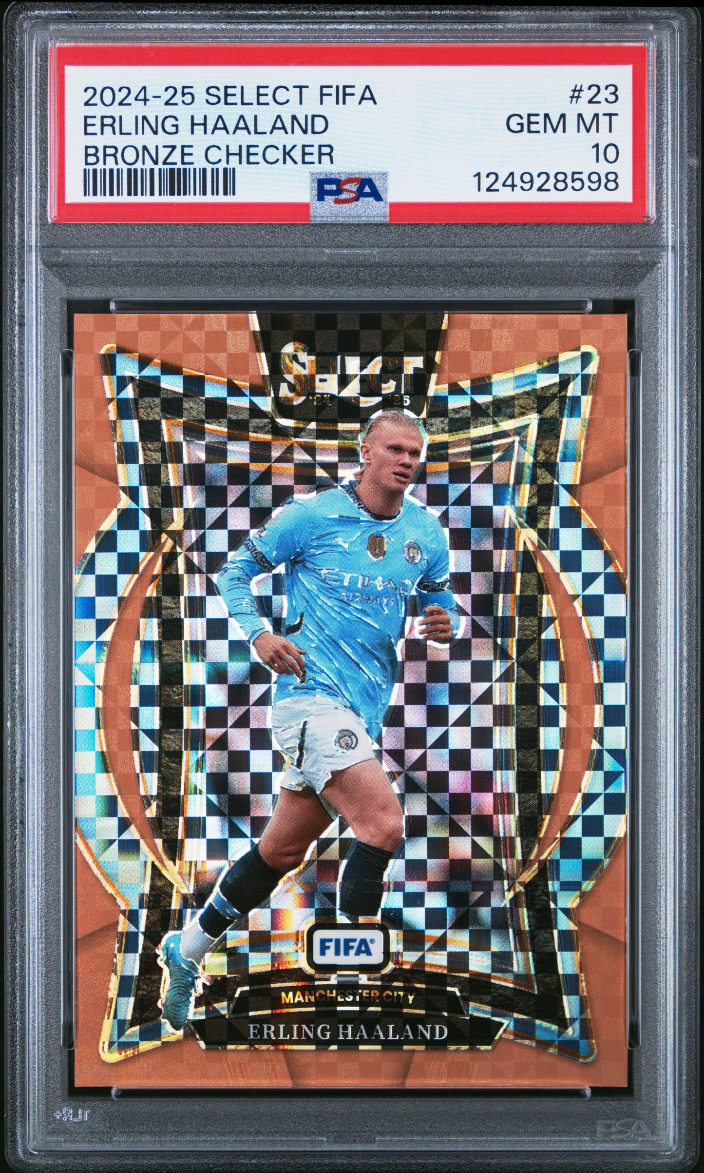 2024-25 Panini Select FIFA Bronze Checker /75 Erling Haaland #23 PSA 10