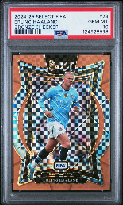 2024-25 Panini Select FIFA Bronze Checker /75 Erling Haaland #23 PSA 10
