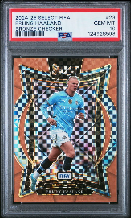 2024-25 Panini Select FIFA Bronze Checker /75 Erling Haaland #23 PSA 10