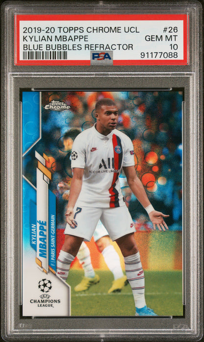 2019-20 Topps Chrome UEFA Champions League Blue Bubbles Refractor #26 Kylian Mbappe PSA 10