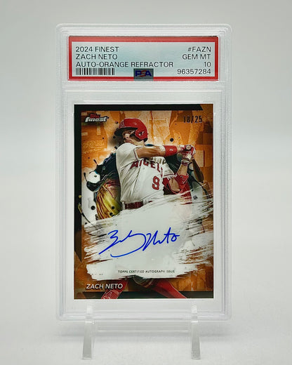 2024 Topps Finest Autographs Orange Refractor /25: #FA-ZN Zach Neto (PSA 10)