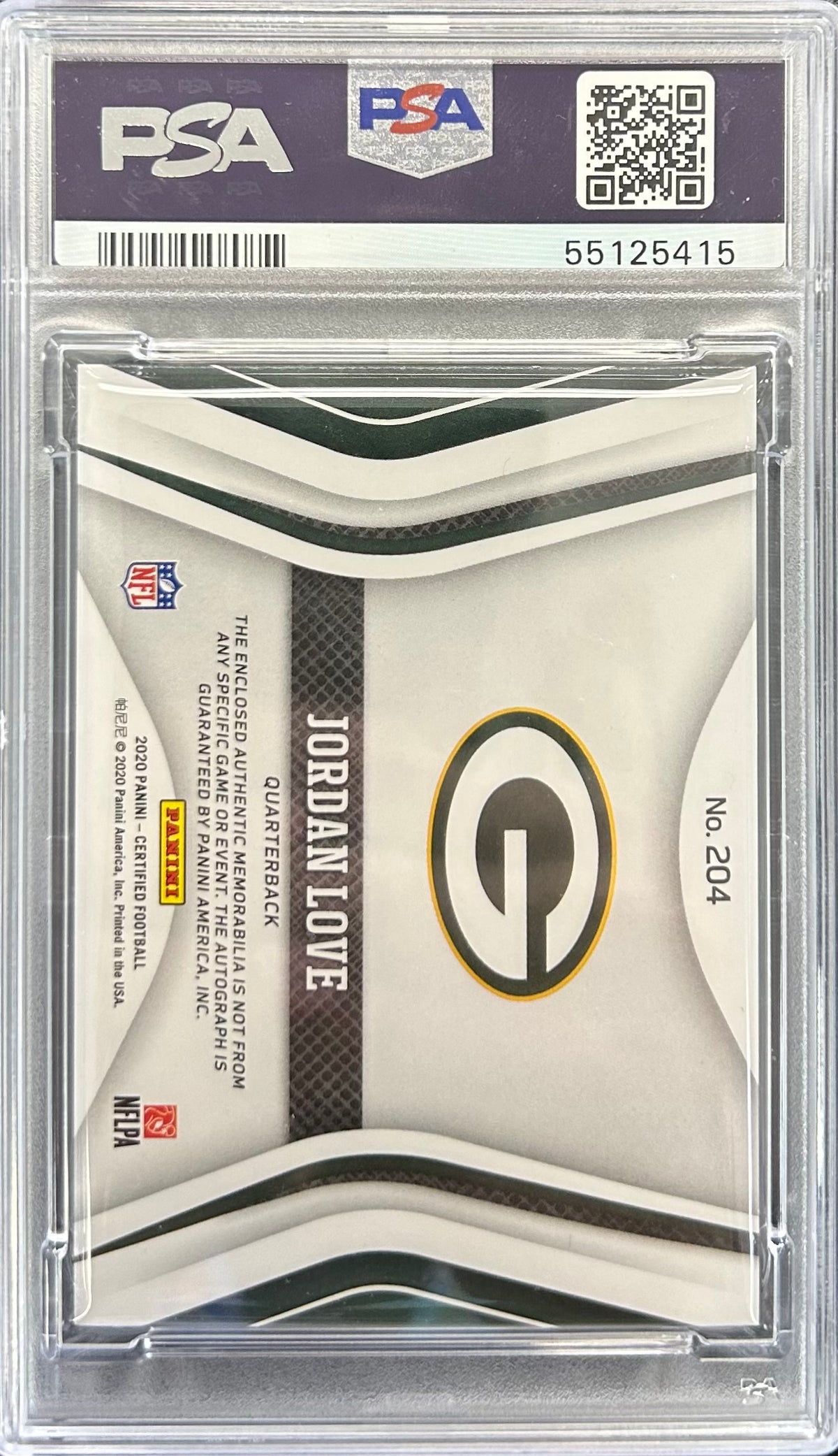 2020 Panini Certified Signature Jersey /249 #204 Jordan Love PSA 8