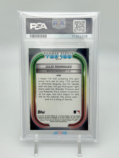 2021 Bowman Chrome Scouts Top 100 Green Refractor 52/99: #BTP-19 Julio Rodriguez (PSA 9)