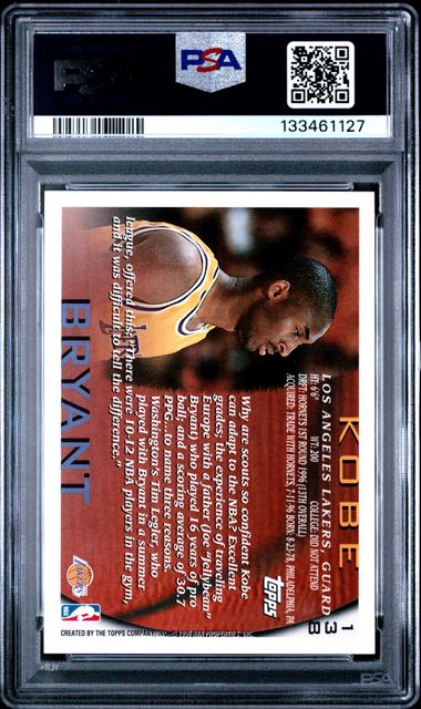 1996 Topps #138 Kobe Bryant PSA 10 - Back