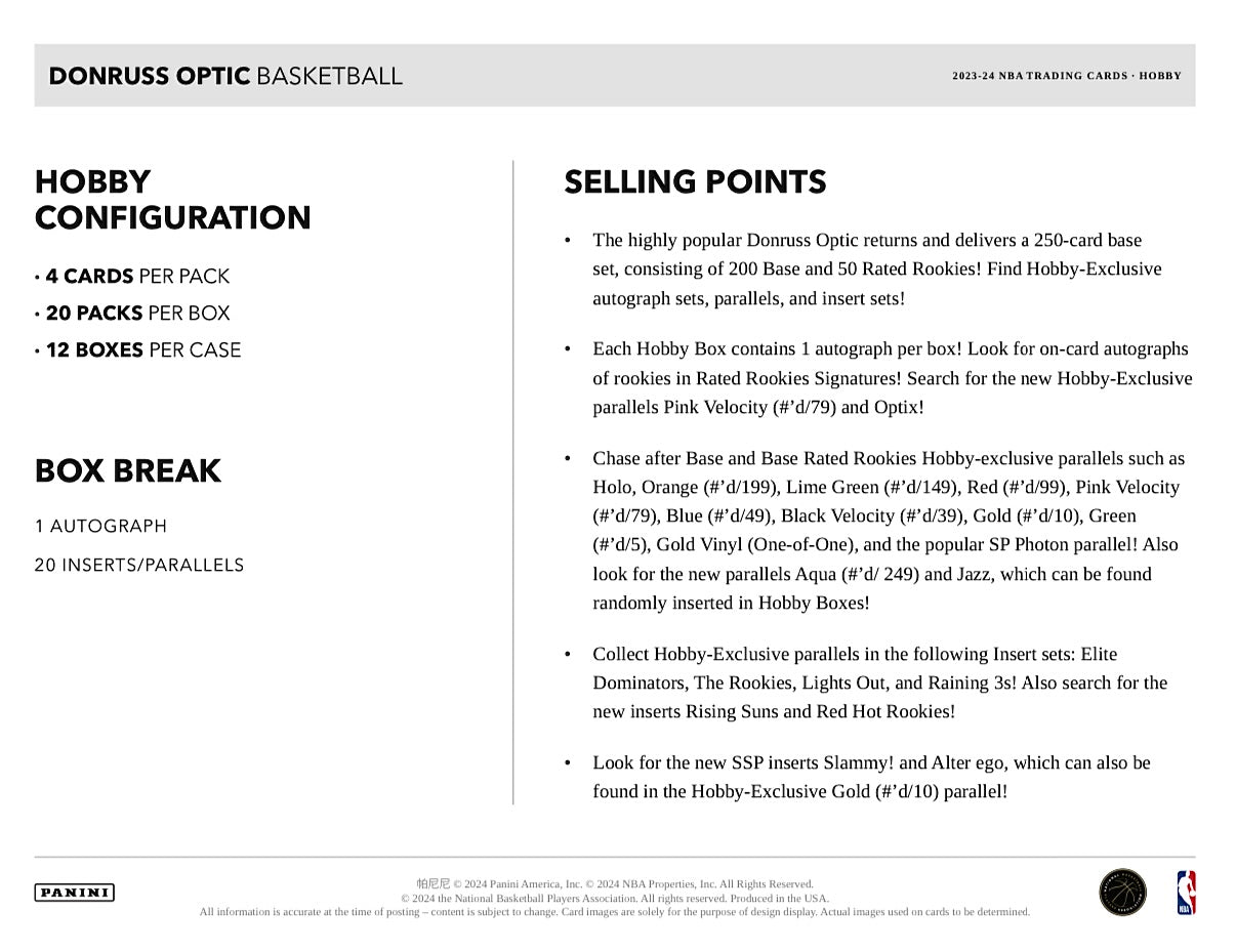 2023-24 Panini Donruss Optic Basketball Hobby Box