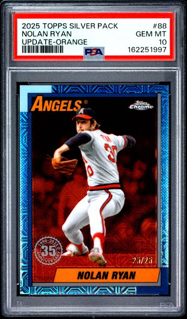 2025 Topps Update Silver Pack 1990 Chrome Promo Orange /25 Nolan Ryan PSA 10 - Front