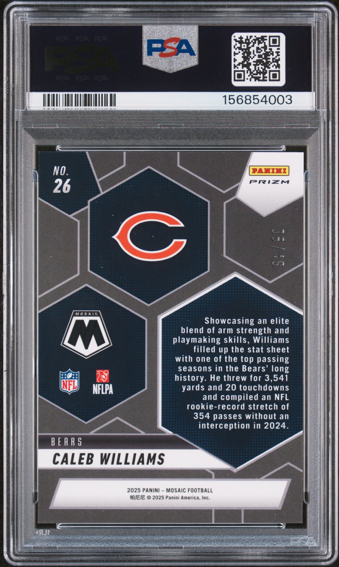 2025 Panini Mosaic Montage Purple 36/49 #26 Caleb Williams PSA 9