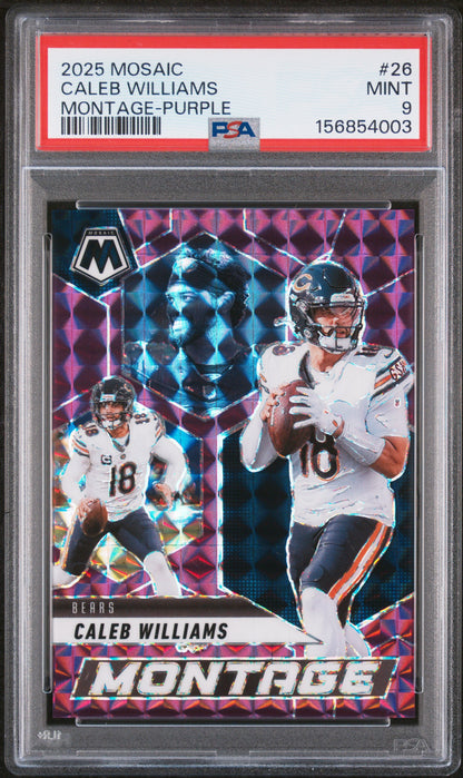 2025 Panini Mosaic Montage Purple 36/49 #26 Caleb Williams PSA 9