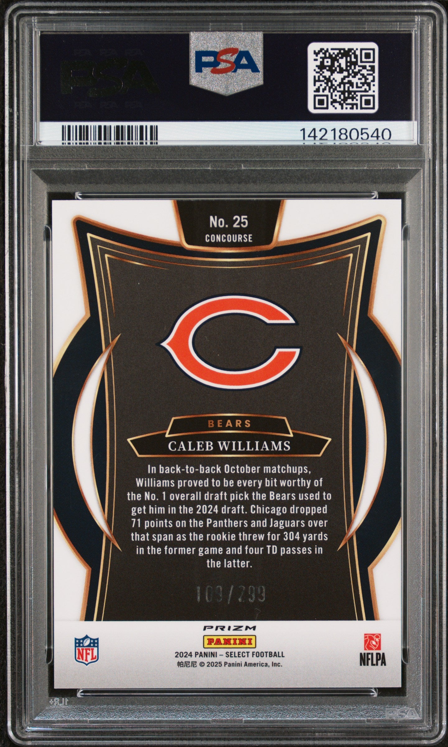 2024 Panini Select Tri-Color Prizm /299 #25 Caleb Williams PSA 9