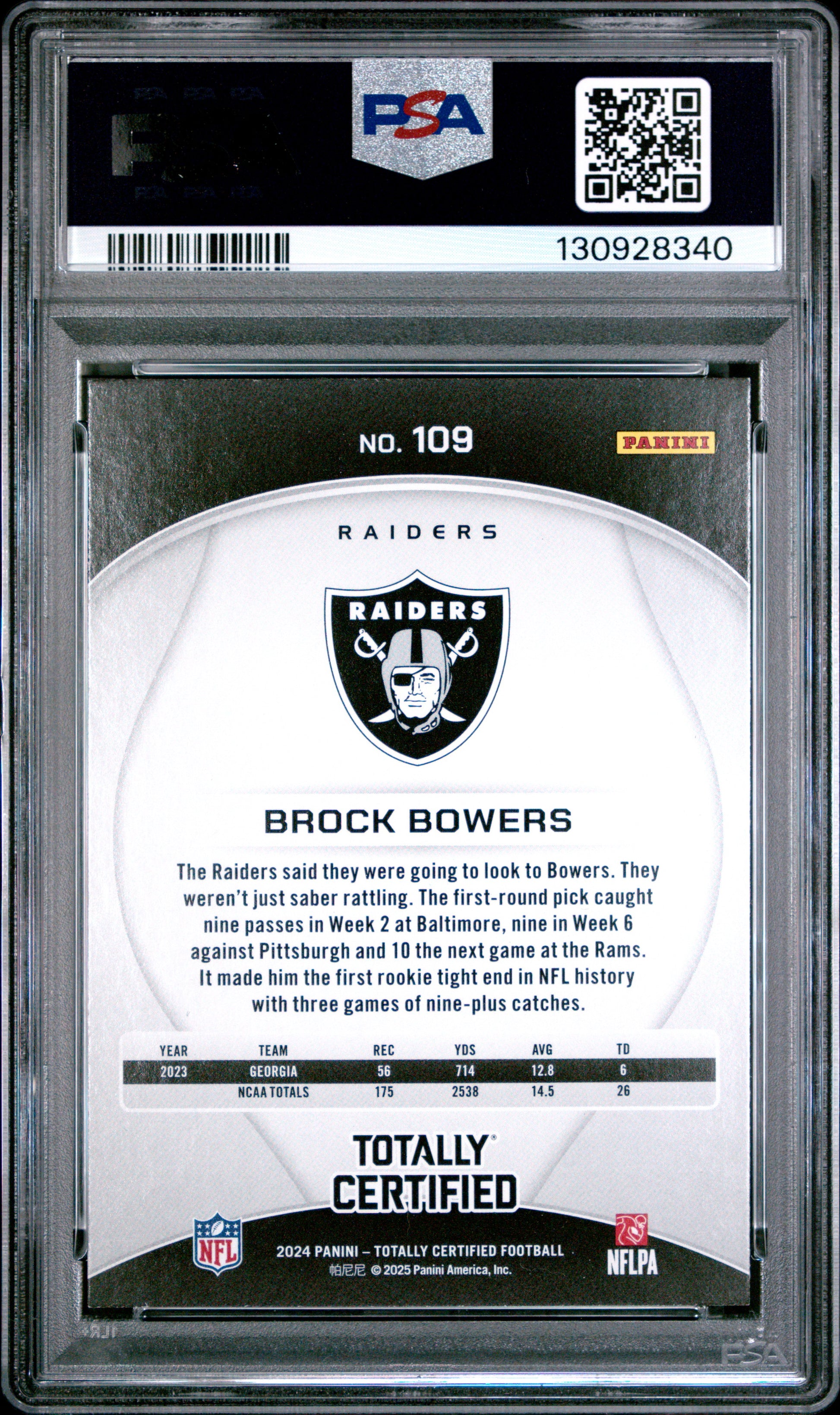 2024 Panini Totally Certified #109 Brock Bowers PSA 9