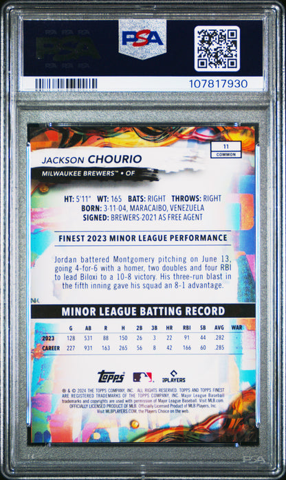 2024 Topps Finest Blue Checkerboard Refractor #11 Jackson Chourio PSA 10