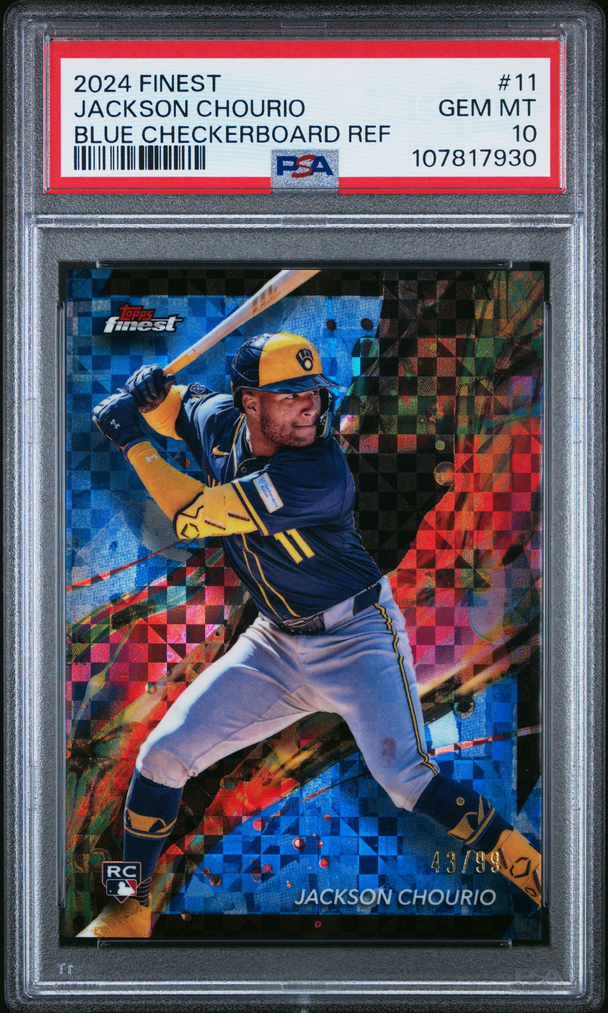 2024 Topps Finest Blue Checkerboard Refractor #11 Jackson Chourio PSA 10