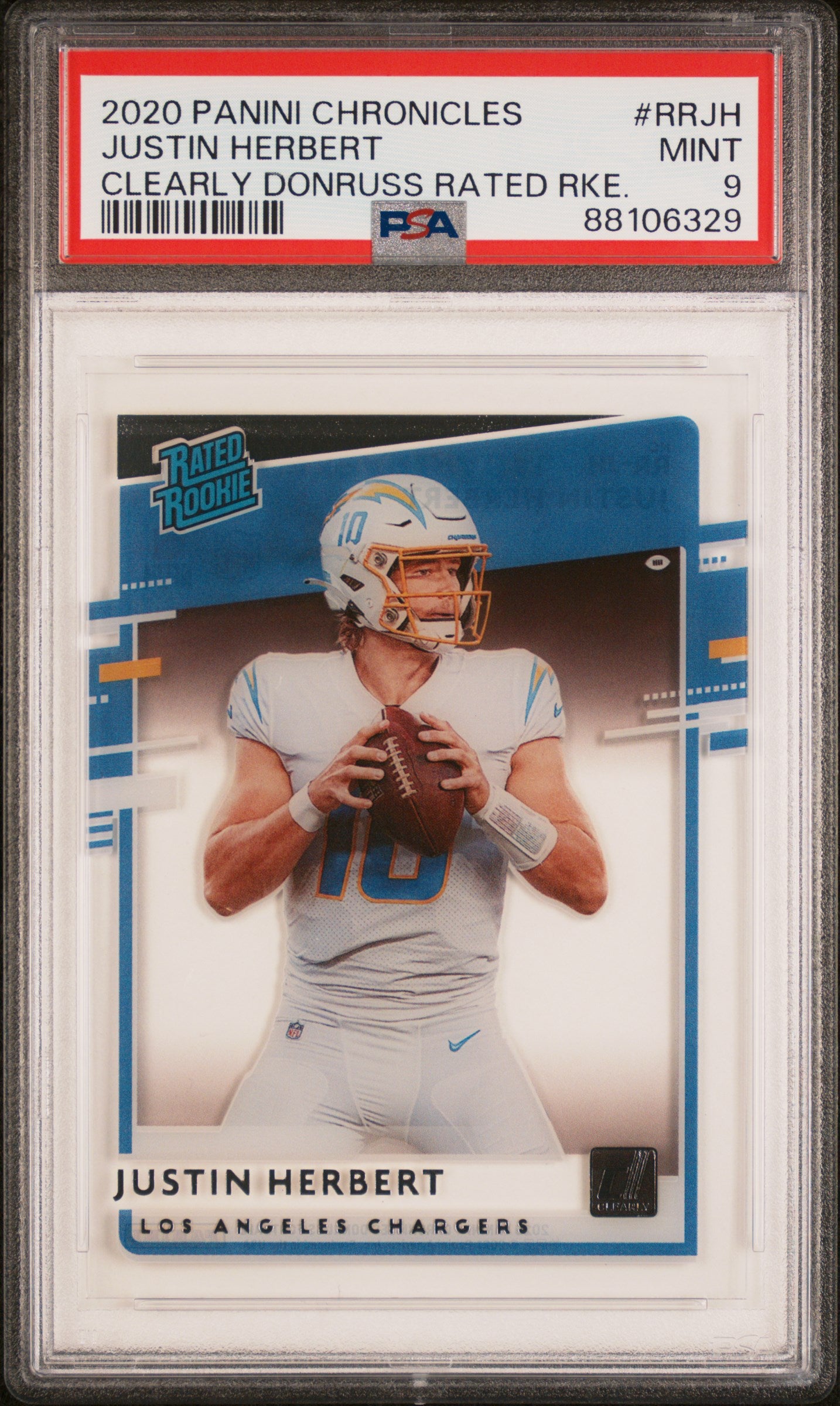 2020 Panini Chronicles Clearly Donruss Rated Rookie #RRJH Justin Herbert PSA 9