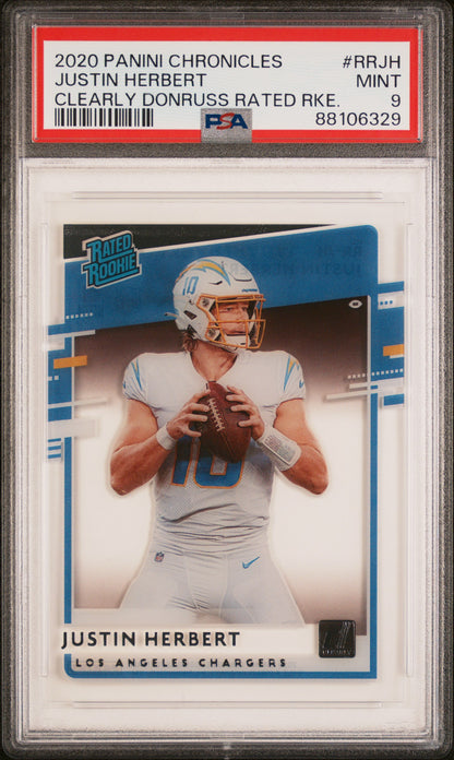 2020 Panini Chronicles Clearly Donruss Rated Rookie #RRJH Justin Herbert PSA 9