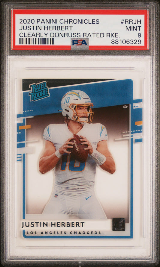 2020 Panini Chronicles Clearly Donruss Rated Rookie #RRJH Justin Herbert PSA 9