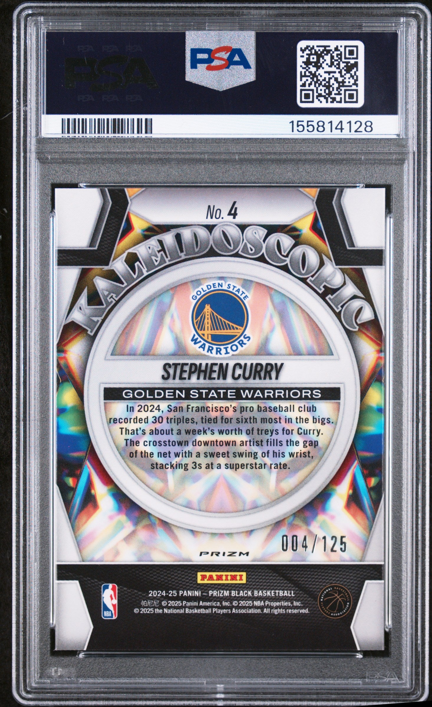 2024 Panini Prizm Black Kaleidoscopic Blue Ice /125 #4 Stephen Curry PSA 9