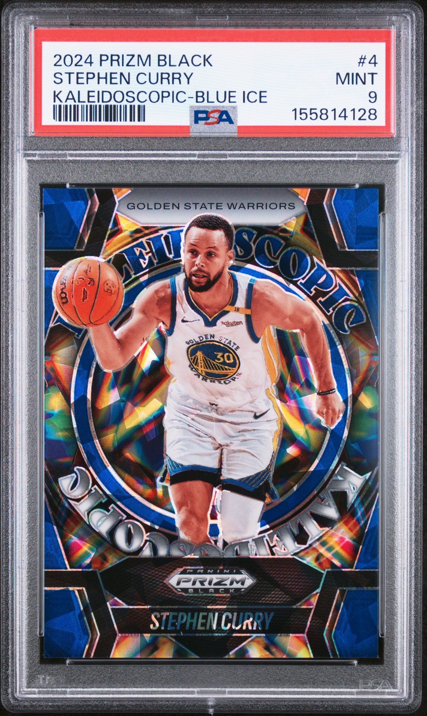 2024 Panini Prizm Black Kaleidoscopic Blue Ice /125 #4 Stephen Curry PSA 9