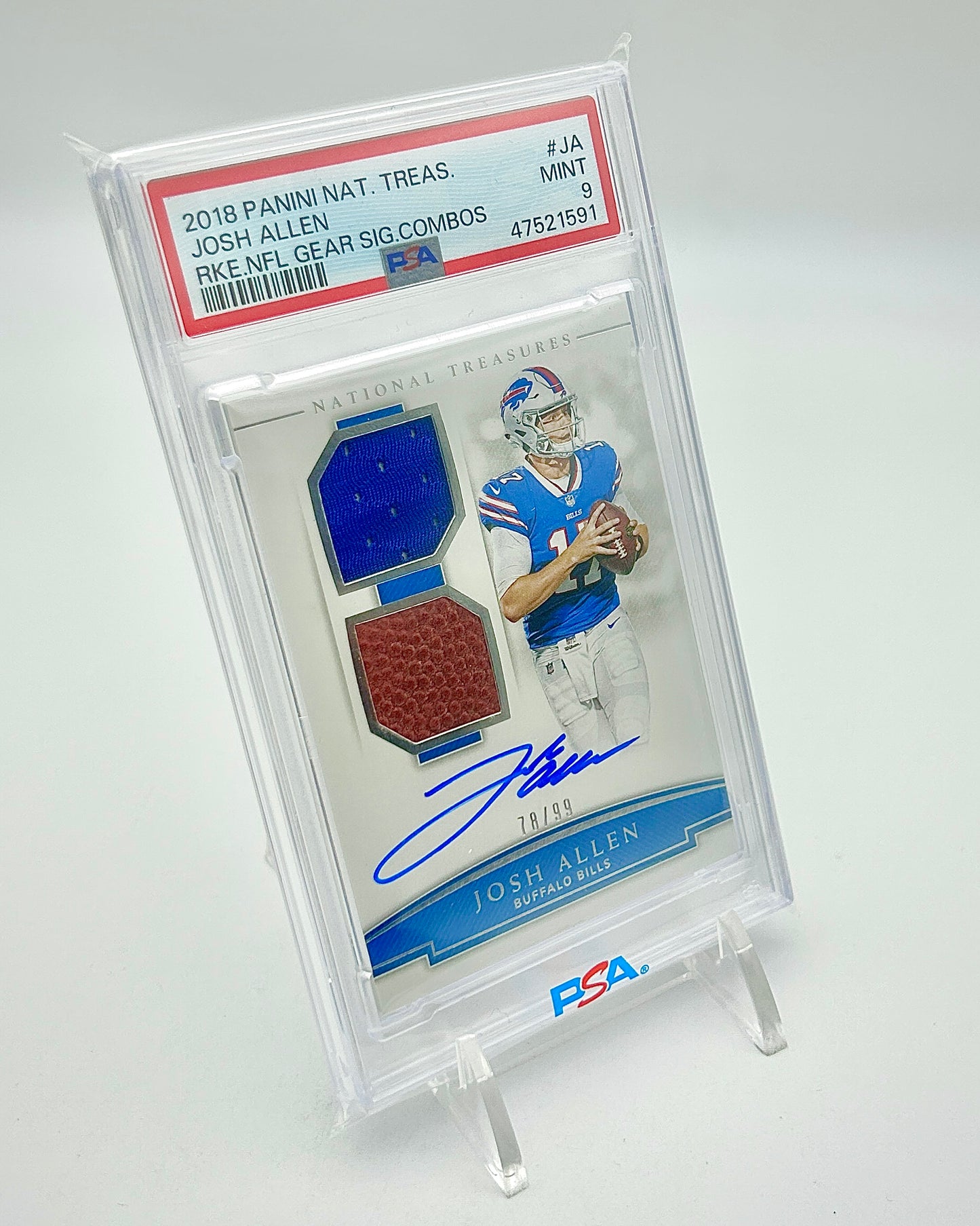 2018 Panini National Treasures Rookie NFL Gear Signature Combos 78/99: #RSC-JA Josh Allen (PSA 9)