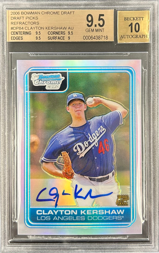 2006 Bowman Chrome Draft Draft Picks Refractor Autograph /500 #DP84 Clayton Kershaw BGS 9.5 / Auto 10