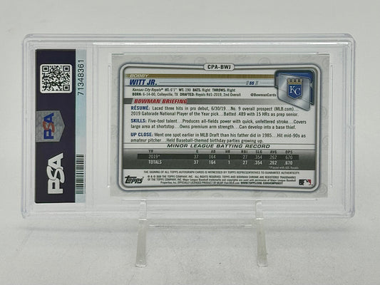 2020 Bowman Chrome Prospect Autograph Green Shimmer /99 Bobby Witt Jr. #CPABWJ PSA 9 / Auto 10