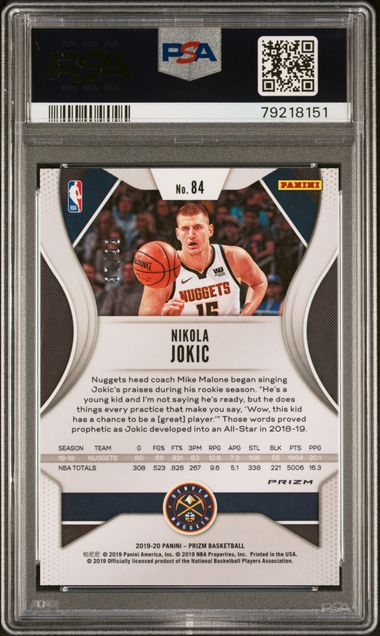 2019 Panini Prizm Blue Ice /99 #84 Nikola Jokic PSA 10 - Back