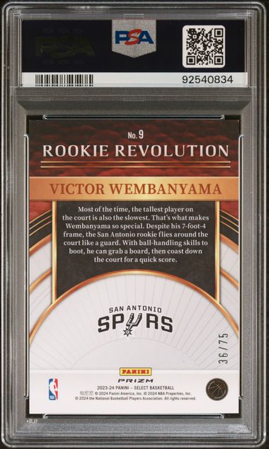 2023 Panini Select Rookie Revolution Purple Cracked Ice /75 #9 Victor Wembantama PSA 9 - Back