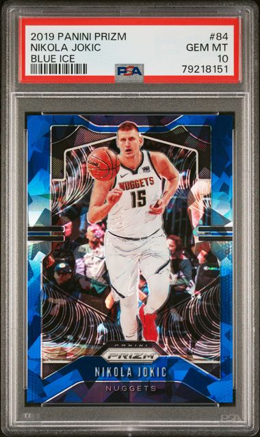 2019 Panini Prizm Blue Ice /99 #84 Nikola Jokic PSA 10 - Front