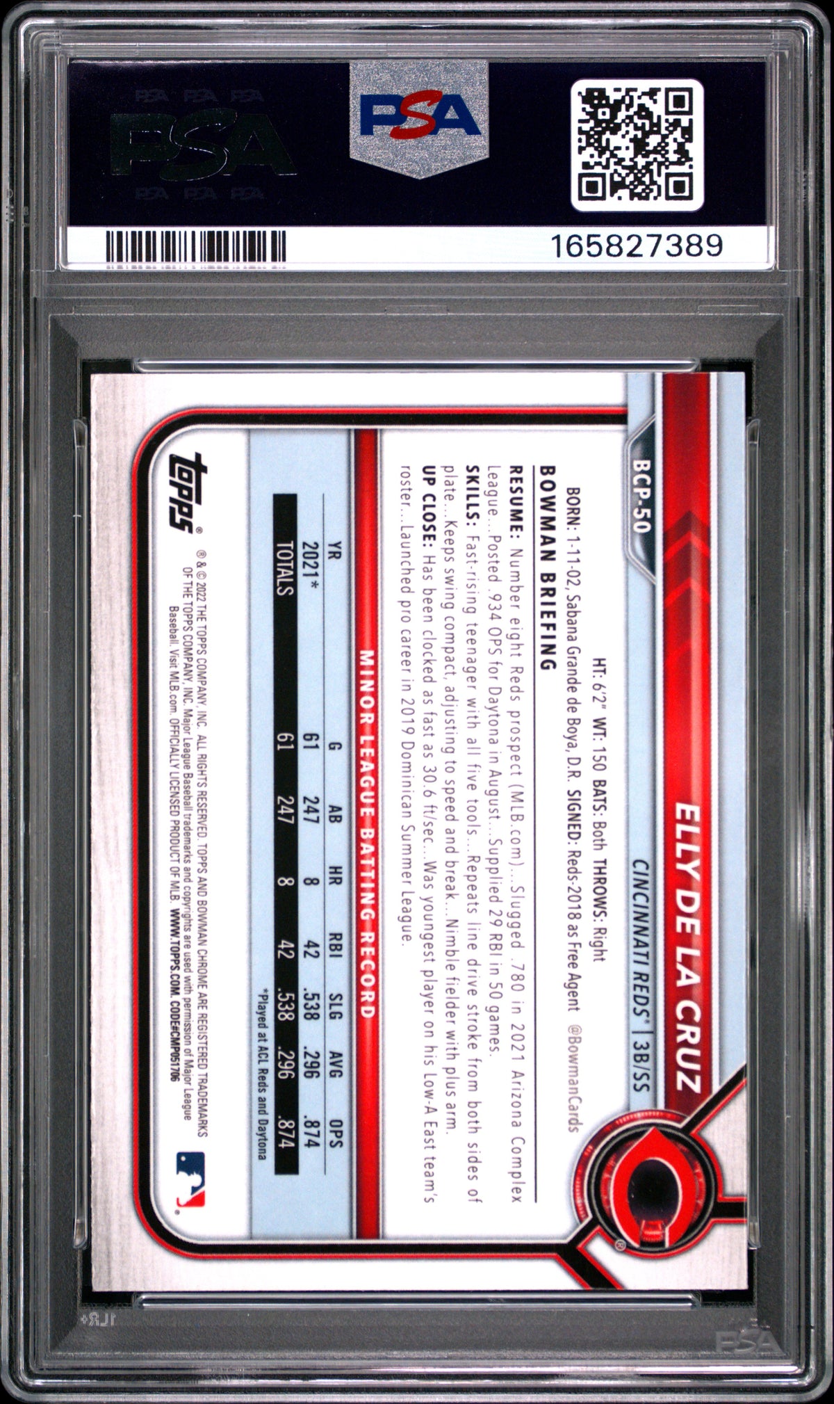 2022 Bowman Chrome Prospects #BCP50 Elly De La Cruz PSA 10